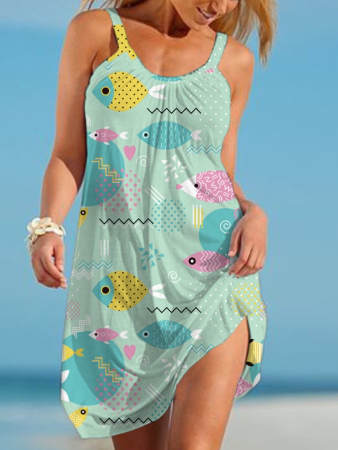 Women's Leisure Ocean Theme Suspender Beach Skirt-colinskeirs