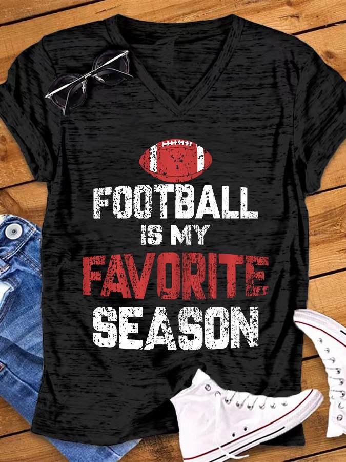 Women&#039;s Football Is My Favorite Season Print T-Shirt-colinskeirs