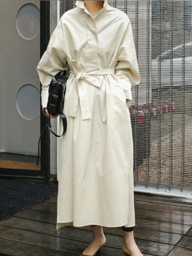 Women's Cotton Linen Loose Long Sleeve Shirt Dress-colinskeirs