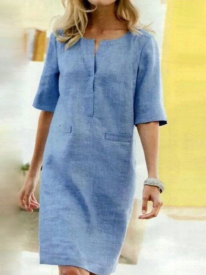 Women's Cotton Linen Short Sleeve Dress-colinskeirs