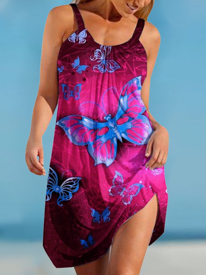 Women's Casual Butterfly Print Beach Dress-colinskeirs