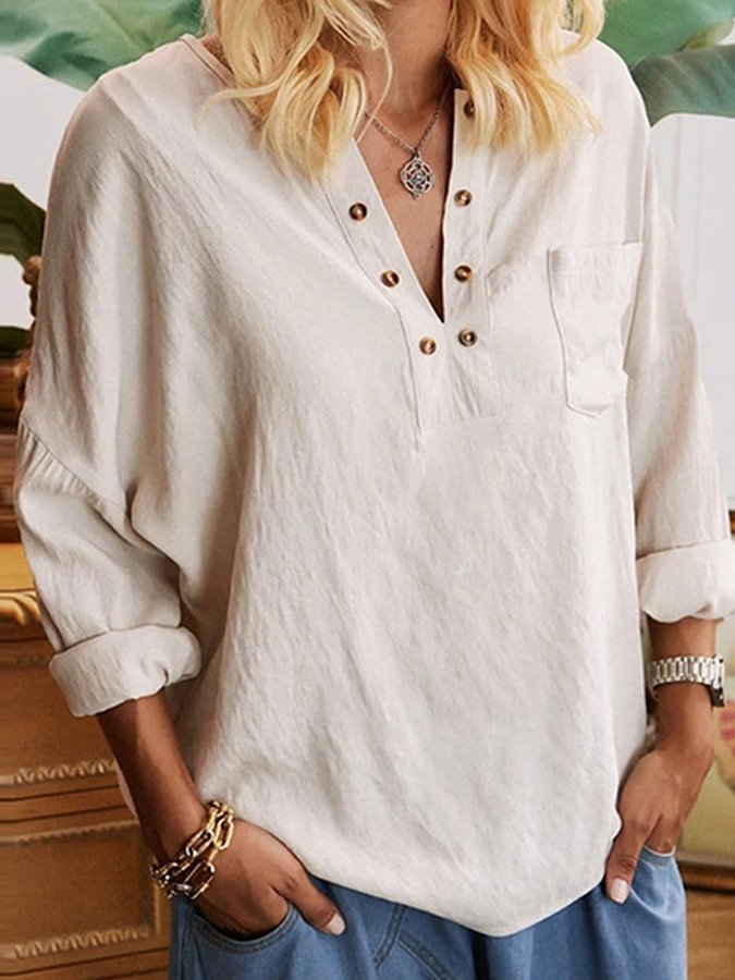 Women's Buttoned Loose Cotton Shirt-colinskeirs
