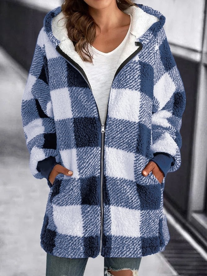 Women Oversized Hoodie Plaid Loose Overcoat-colinskeirs