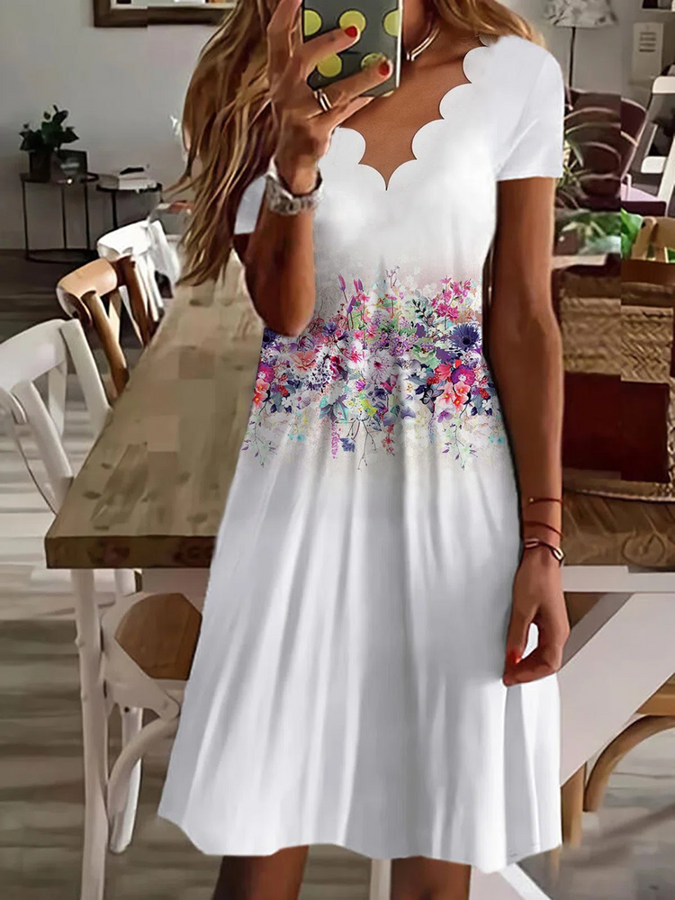 Scallop Neck Floral Vacation Midi Dresses-colinskeirs