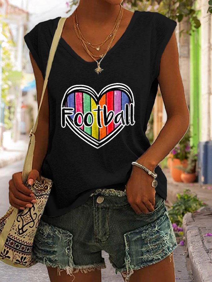 Casual Love Colorful Football Print Sleeveless Tank Top-colinskeirs