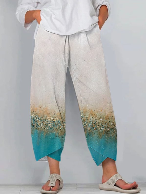 Women's Cotton Linen Seaside Print Casual Pants-colinskeirs
