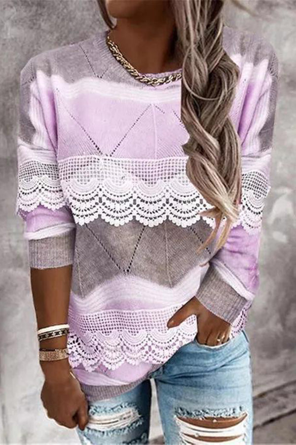 Round Neckline Color Block Casual Regular Sweaters-colinskeirs