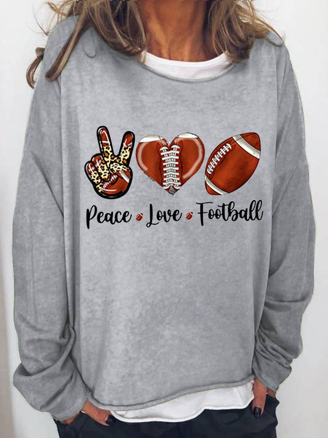 Women&#039;s Peace Love Football Print Long Sleeve T-Shirt-colinskeirs