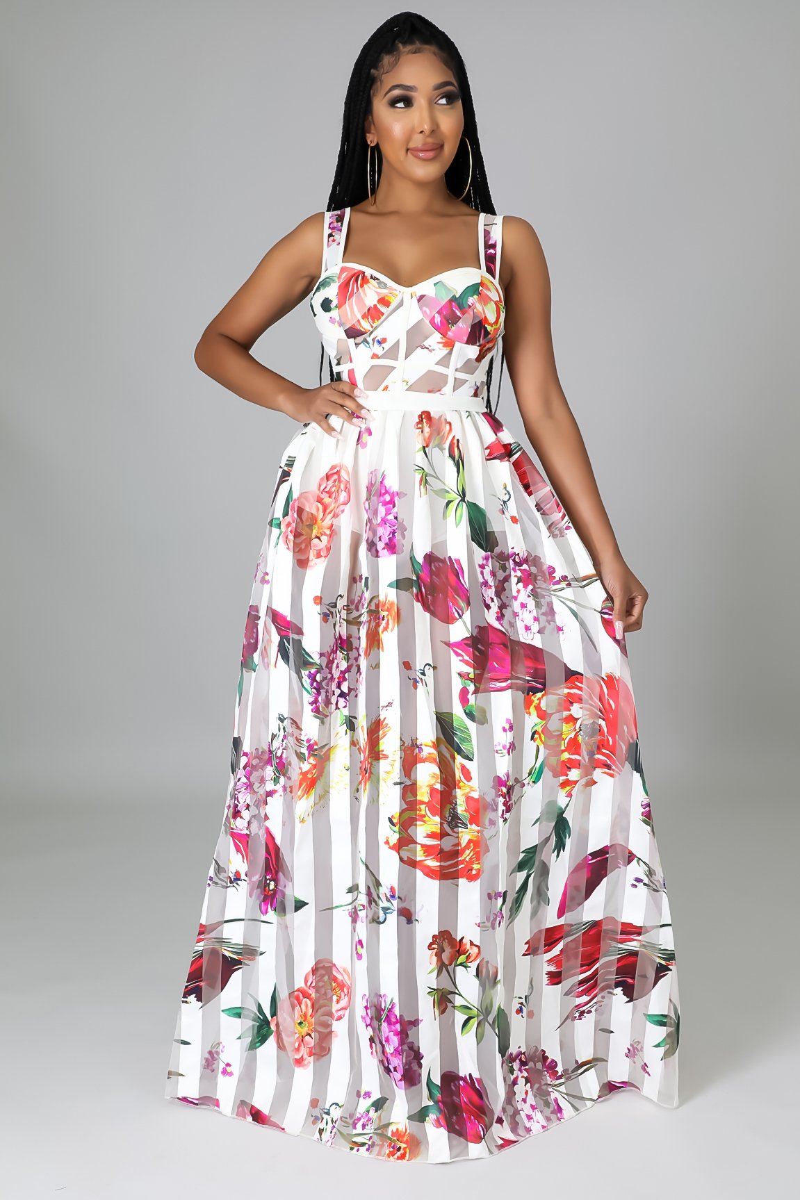 Strap Tube Floral Printed See Through Maxi Dresses-colinskeirs