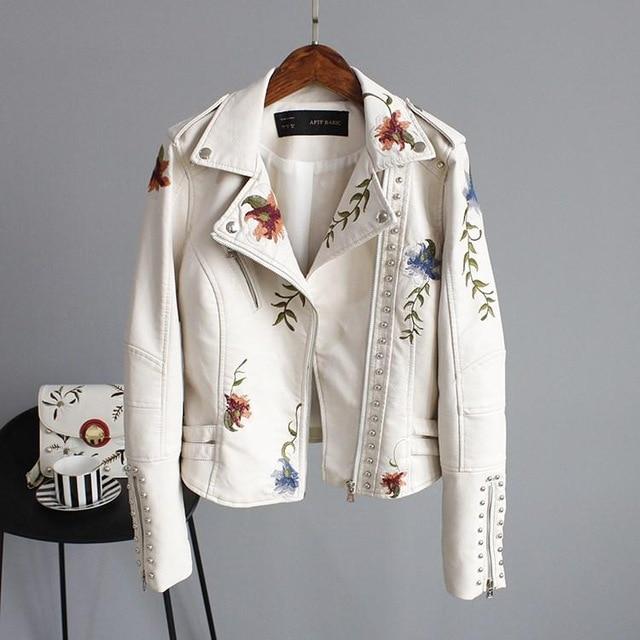 White Floral Leather Jacket-colinskeirs