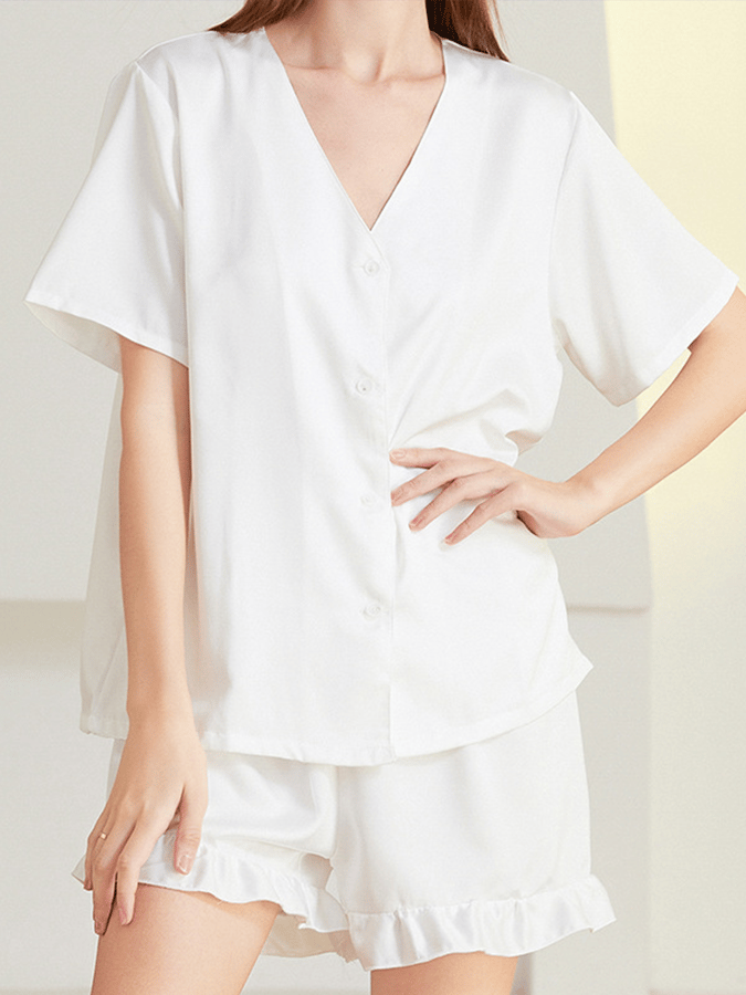 Women's Simple Solid Color Short Sleeve Shorts Pajamas Two-piece Set-colinskeirs