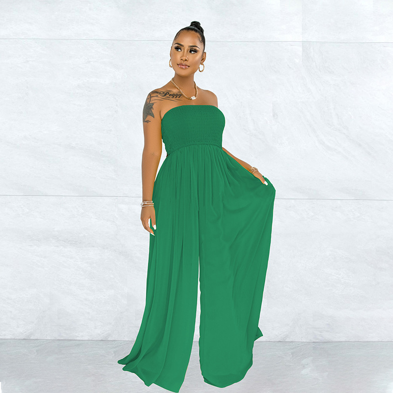 Chiffon tube top high waist drape wide-leg pants loose-fitting jumpsuit-colinskeirs