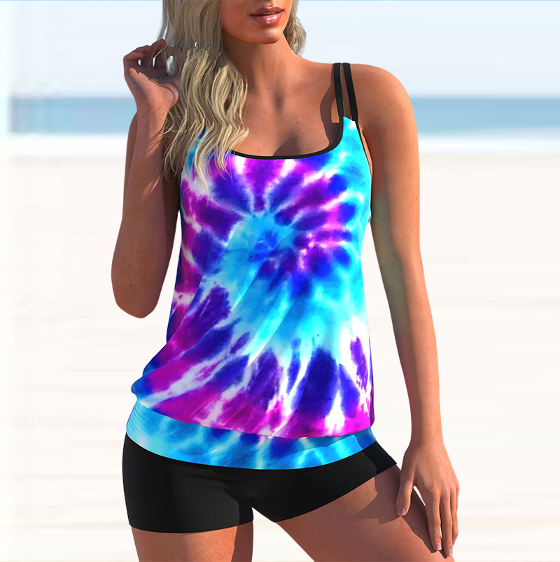 New Women Fashion Sexy Plus Size Two Piece Personality Print Camisole Swimsuit with Skirt Lady Swimming Suit Swimwear Bachwear-colinskeirs