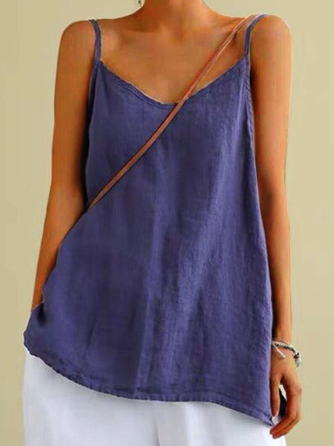 Ladies Cotton Linen Loose Casual Camisole-colinskeirs