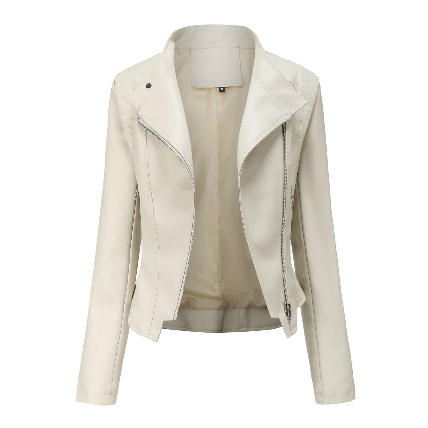 Lapel Ladies Slim Fit PU Leather Jacket-colinskeirs