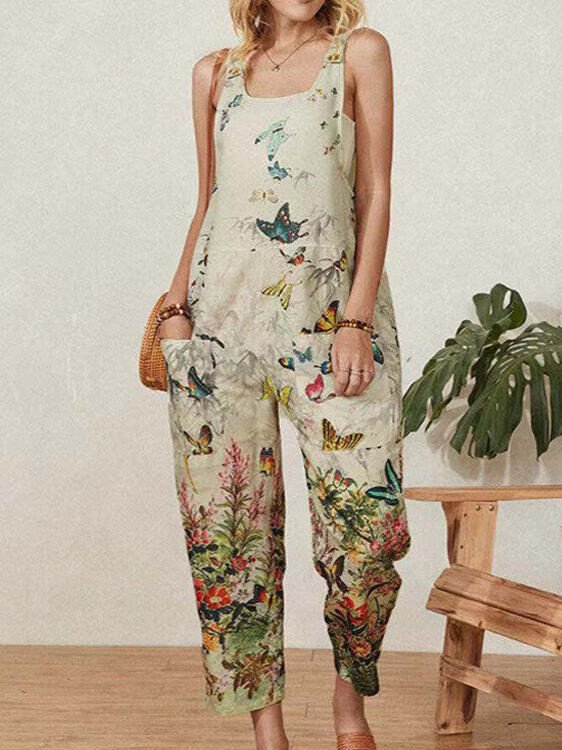 Women's Floral Butterfly Print Jumpsuit-colinskeirs
