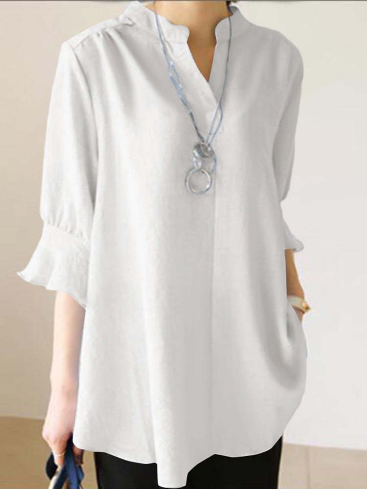 Women's Casual Elegant Pure Color Cotton Shirt-colinskeirs