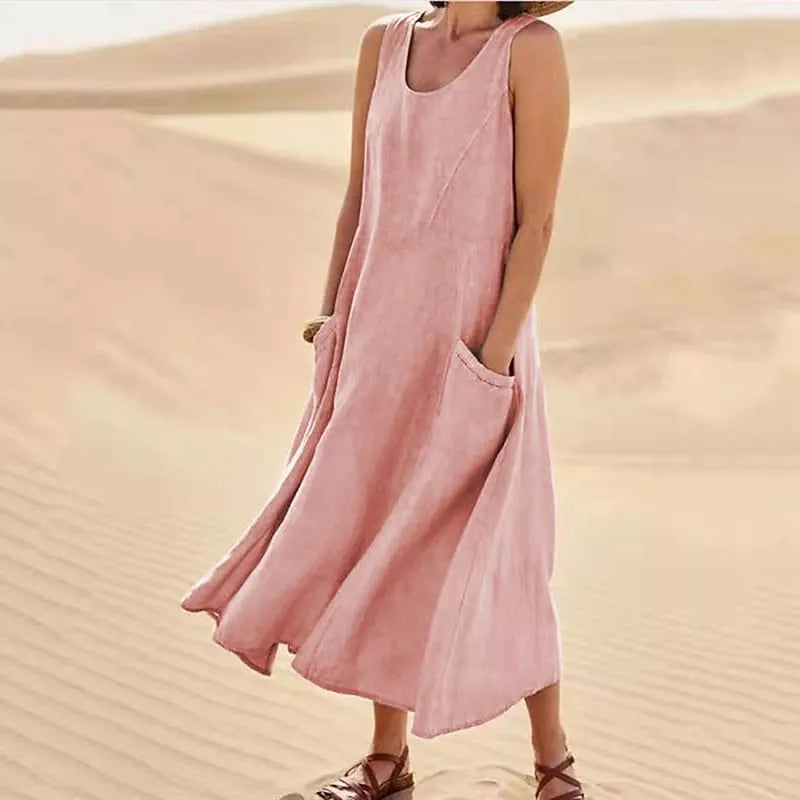 Women's Sleeveless Cotton And Linen Dress-colinskeirs