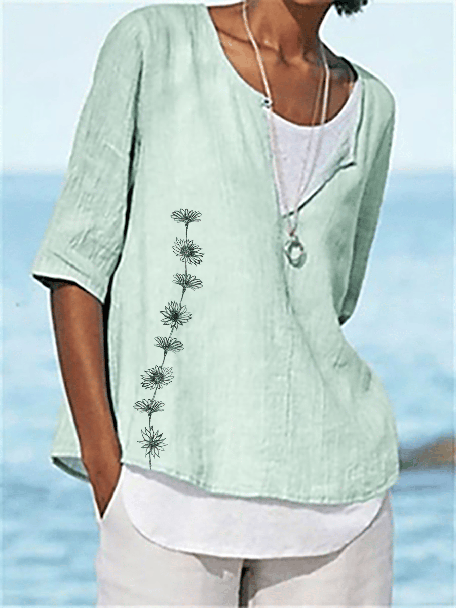 Women's Daisy Chain Print Casual Tee Shirt-colinskeirs