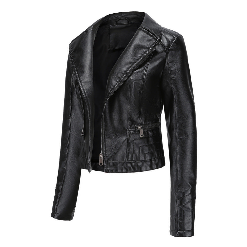 Lapel Washed PU Leather Jacket