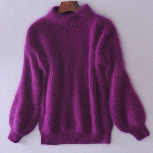 Loose Solid Color Knit Sweater - Vintage Angora Sweater-colinskeirs