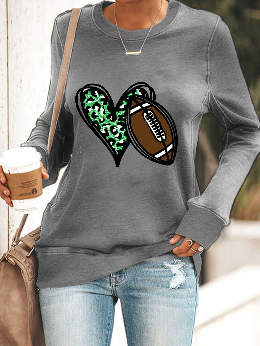 Women&#039;s Football Heart Leopard Print Sweatshirt-colinskeirs