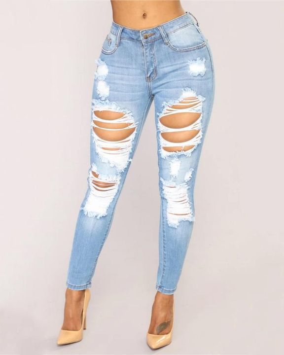 Mid Waist Elastic Extreme Ripped Jeans-colinskeirs