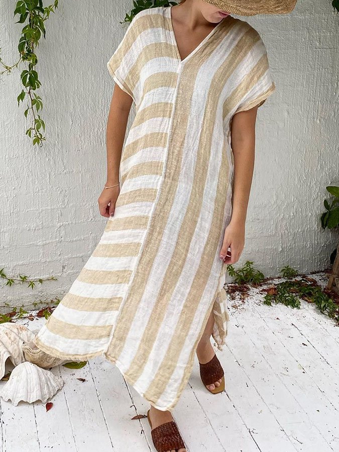 Casual Striped Linen Dress-colinskeirs