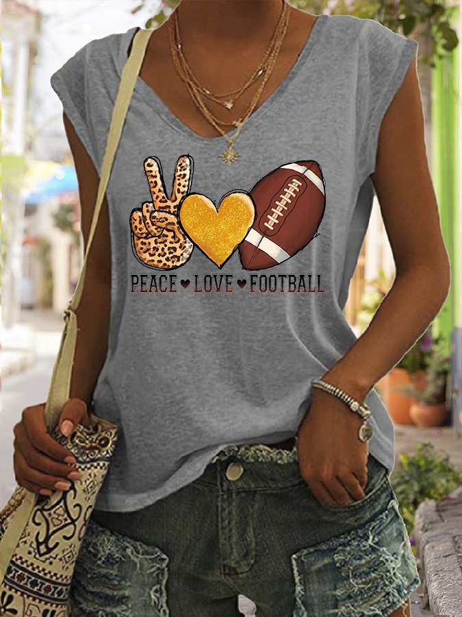 Women&#039;s Peace Love Football Print Sleeveless T-Shirt-colinskeirs