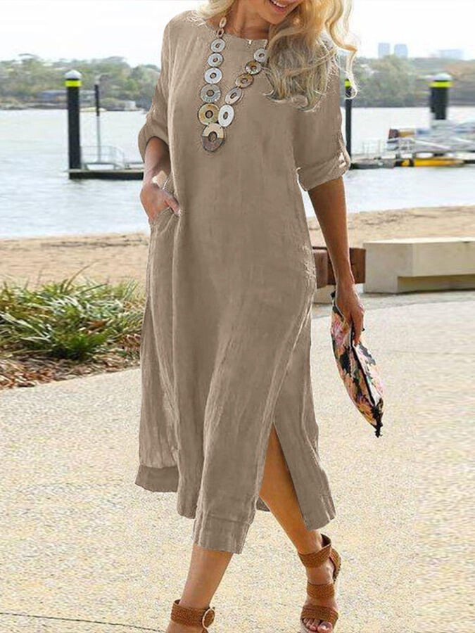 Women's Long Sleeved Vintage Long Shirt Dress-colinskeirs