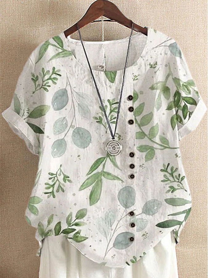 Floral Print Cotton And Linen T-Shirt-colinskeirs
