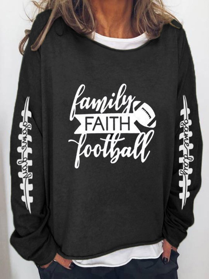 Women&#039;s Casual Family FAITH Football Printed Sweater-colinskeirs