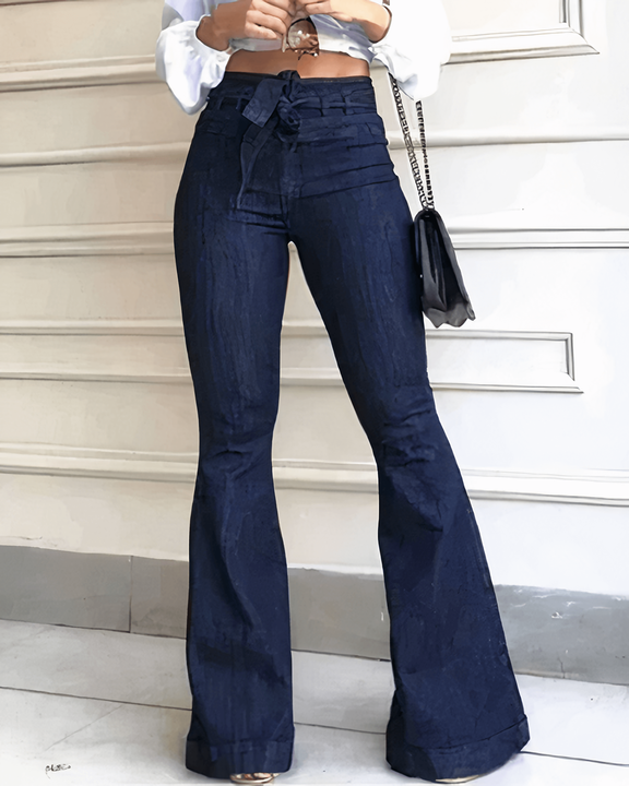 90s Vintage Tie Waist Butt Lifting Flare Jeans-colinskeirs