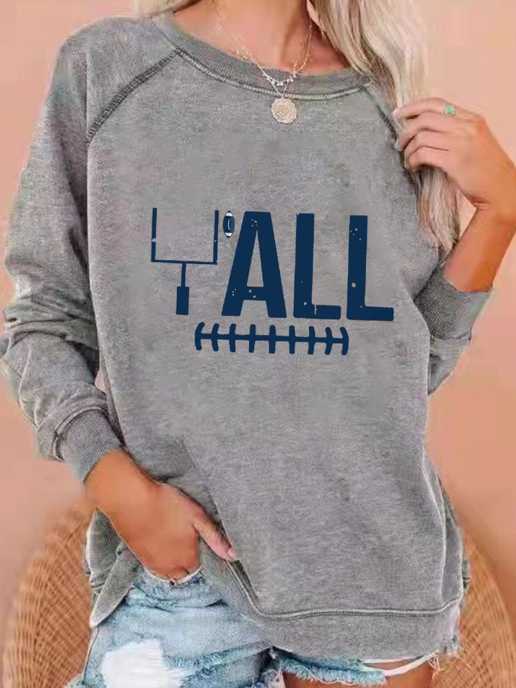 Women&#039;s Football Yall Print Casual Sweatshirt-colinskeirs