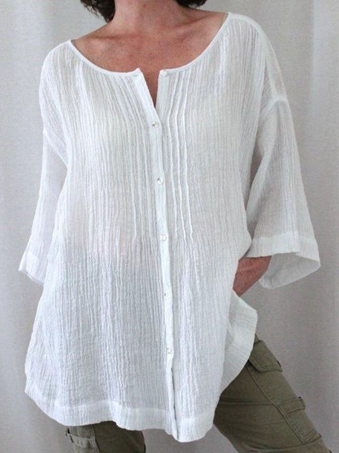 Loose Cotton And Linen Long-Sleeved Tops-colinskeirs