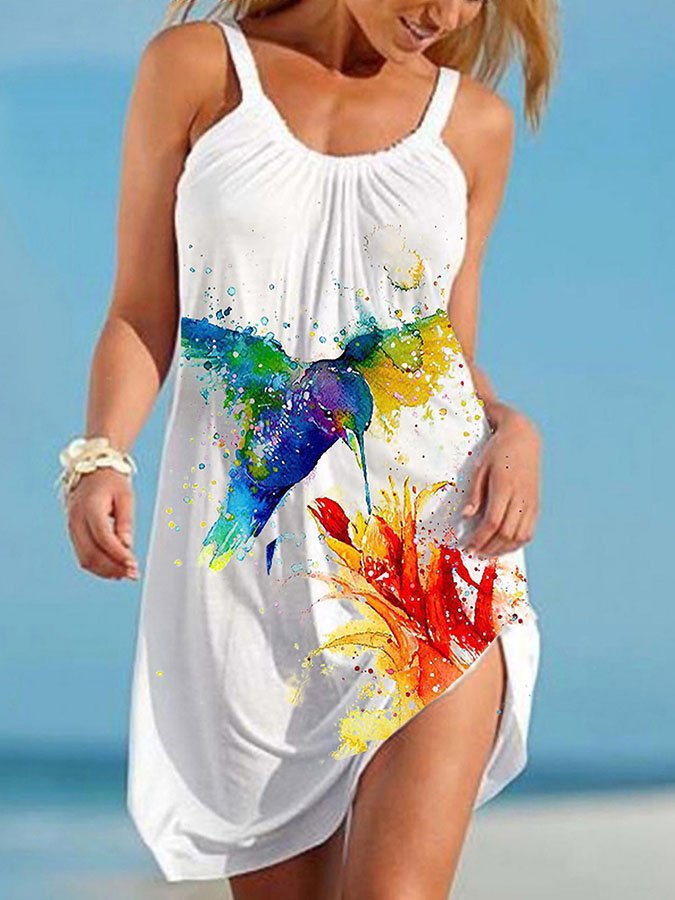 Hummingbird Print Slip Dress-colinskeirs