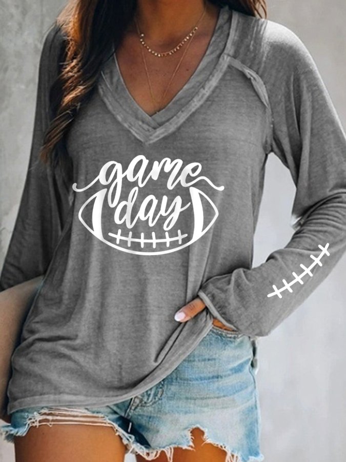 Women&#039;s Gameday Football Lover Casual V-Neck Long-Sleeve T-Shirt-colinskeirs