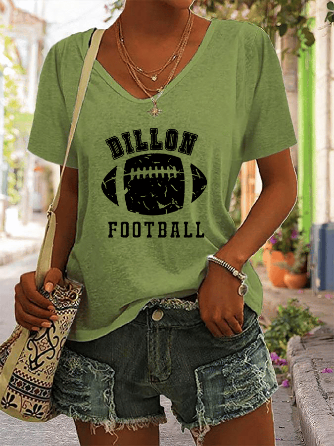 Women&#039;s V-Neck DILLON FOOTBALL Print V-Neck Sleeveless T-Shirt-colinskeirs