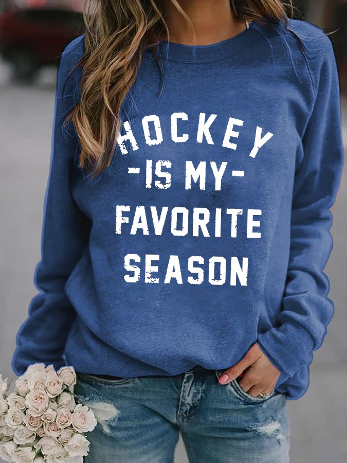 Hockey is My Favorite Season Print Crew Neck Casual Sweatshirt-colinskeirs