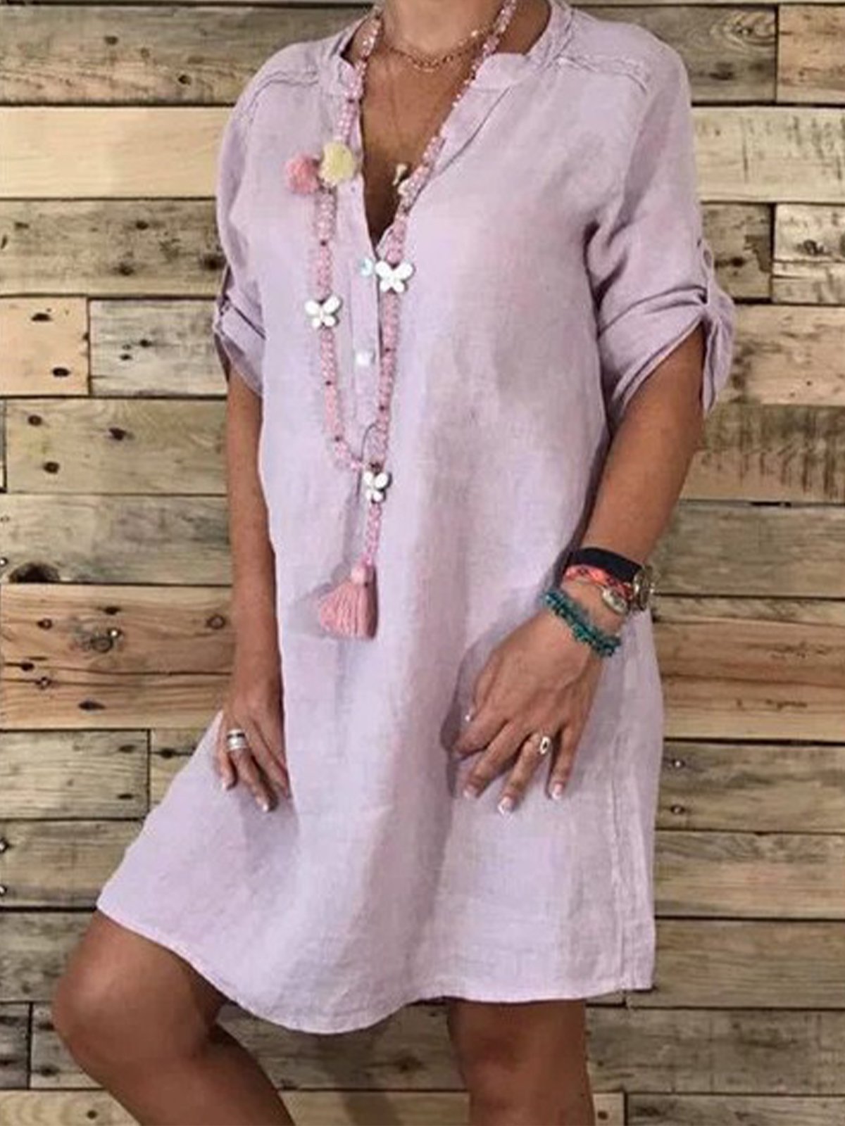 Women's V-Neck Cotton Linen Open Dress-colinskeirs