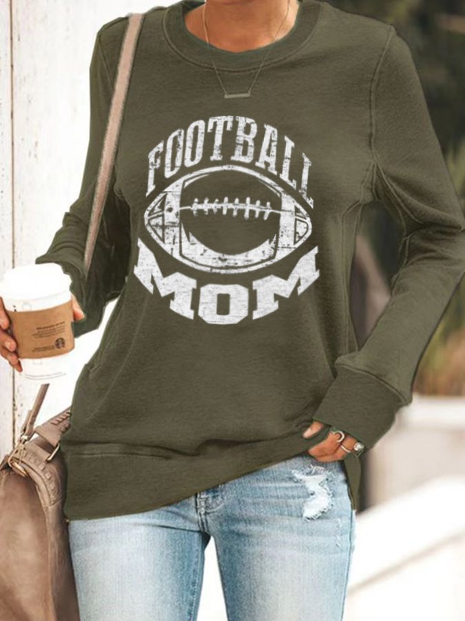 Women&#039;s Football Mom Print Crew Neck Sweatshirt-colinskeirs