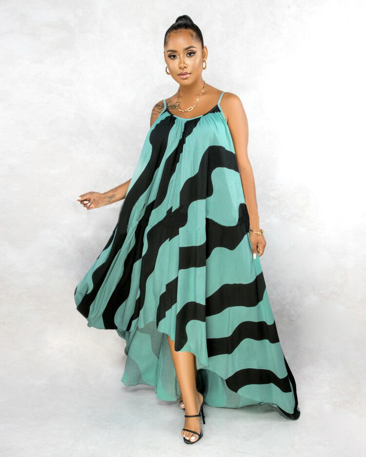 Striped Irregular Plus Size Loose Sling Dress