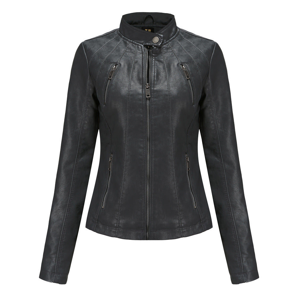 Cropped Zip Leather Jacket