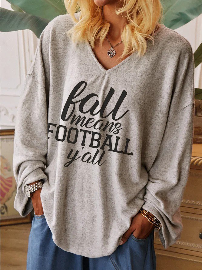 Women&#039;s Fall Means Football Y&#039;all Print V-Neck Long Sleeve T-Shirt-colinskeirs