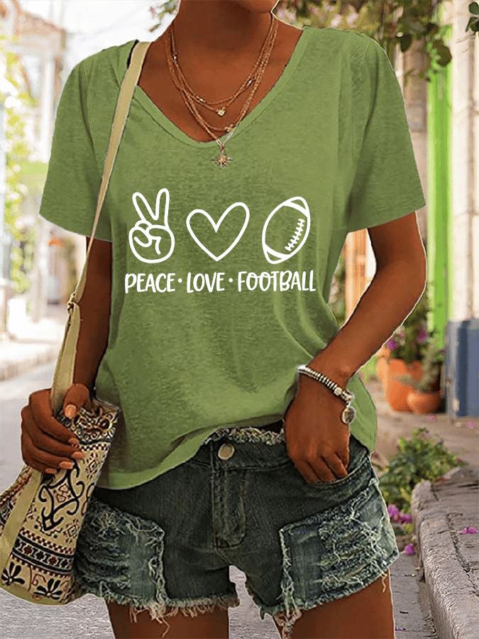 Women&#039;s V-Neck PEACE LOVE FOOTBALL Print V-Neck Sleeveless T-Shirt-colinskeirs