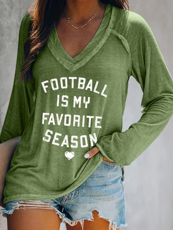 Women&#039;s Football Is My Favorite Season V-Neck T-Shirt-colinskeirs