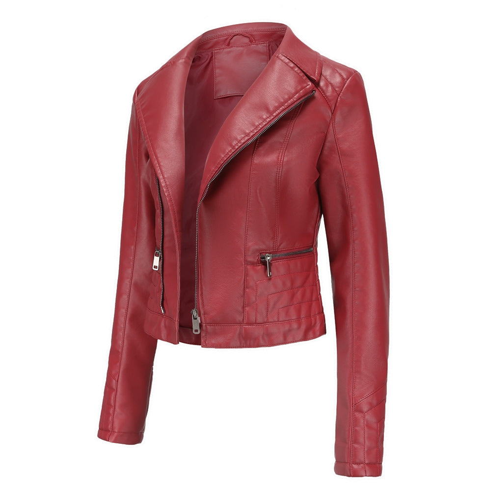 Lapel Washed PU Leather Jacket-colinskeirs
