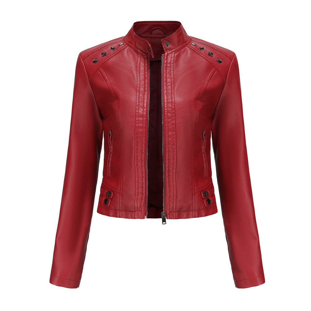 Cropped riveted leather motorcycle jacket-colinskeirs