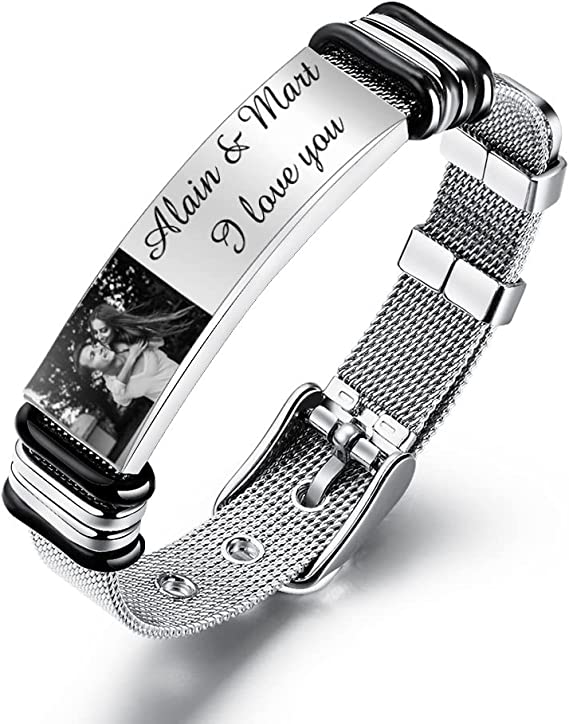 Custom Photo And Engraved Stainless Steel Bracelet Best Something New Gift for Wedding Day