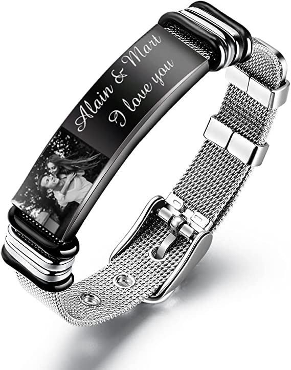 Custom Photo And Engraved Stainless Steel Bracelet Best Something New Gift for Wedding Day